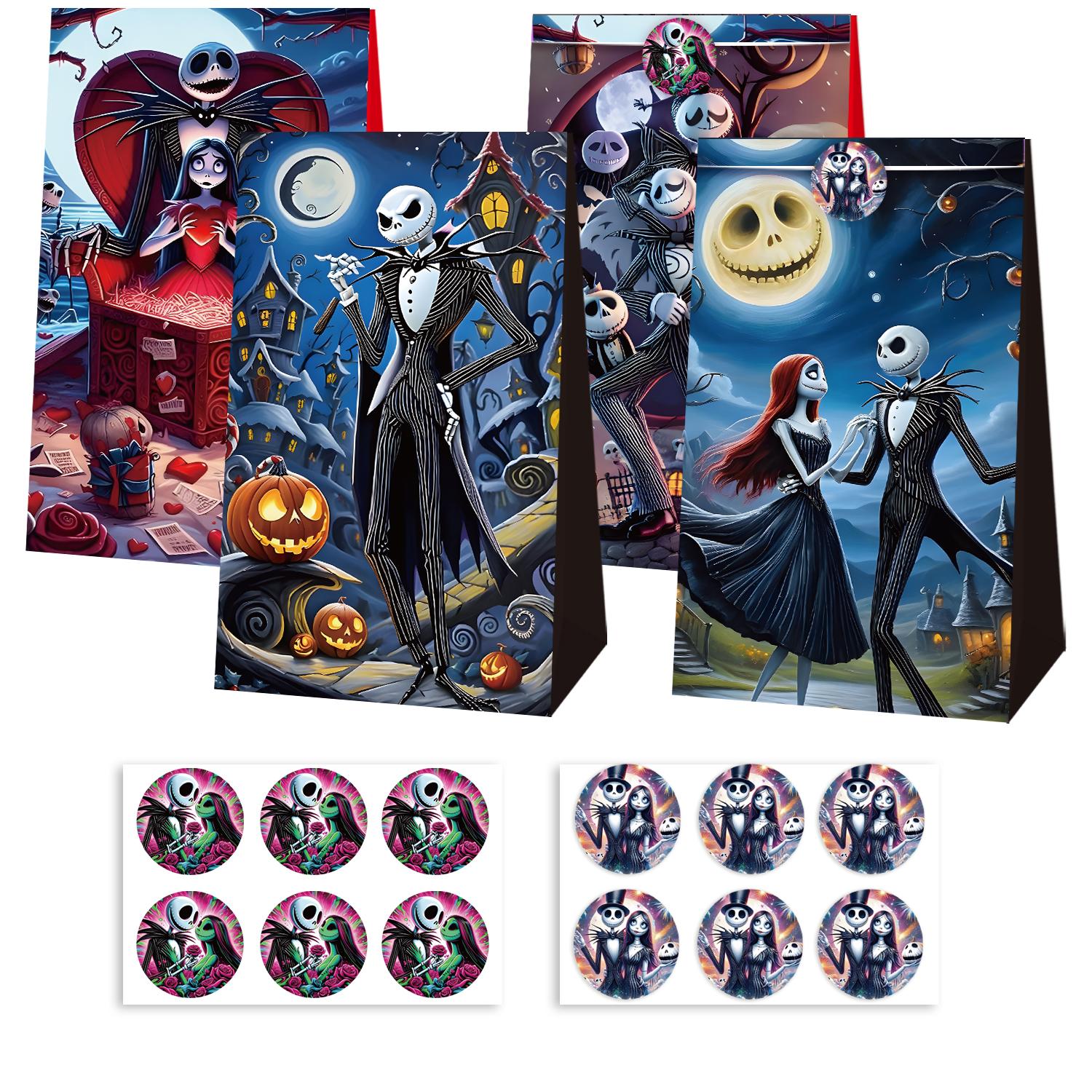 

12/24pcs The Nightmare Before Xmas Candy Paper Pouch Collection Featuring Sally Jack Figures - Handbag Birth Date Spooky Holiday Decor Present 12 bags 12 Tags
