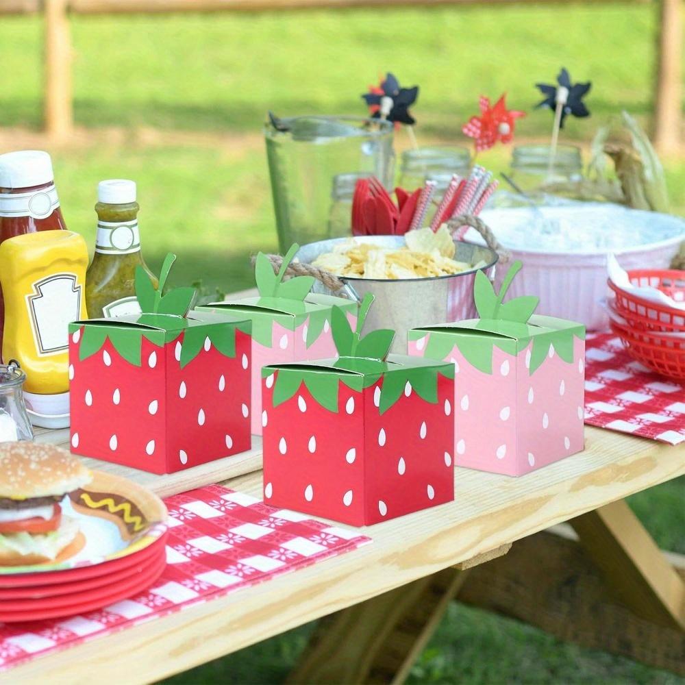 50pcs Strawberry Gift Boxes Cute Fruit Strawberry Party Treat Box Gift Wrap Box for Themed Birthday Party Jewelry Making Display & Packaging Supplies