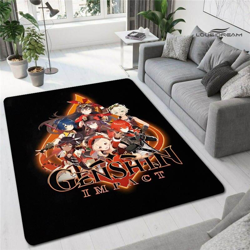 Genshin Spiel Cartoon Druck Teppich Wohnzimmer Schlafzimmer Teppich rutschfeste Fußmatte Kinderspielzimmer Teppich Fotografie Requisiten