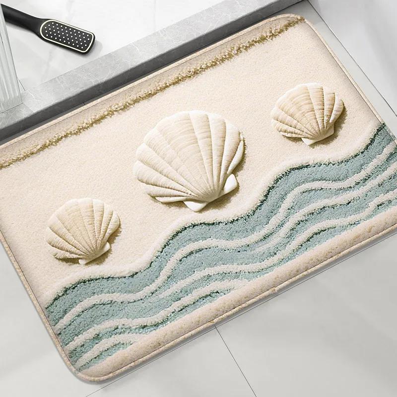 Kawaii Sea Turtle Bath Mat, Soft Flannel Non-Slip Floor Mat for Bathroom Shower, Ocean Decor Carpet Home Decoration