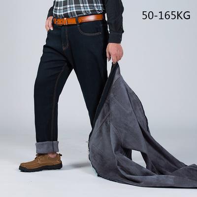 Plus 30 -54 Size Men 'S Loose Straight Jeans Classic Business Trousers Keep Warm Jean Pants Male Black Blue