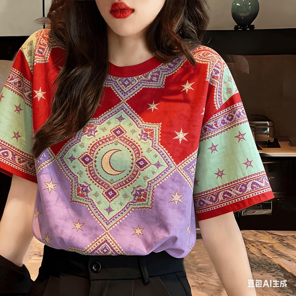 T-shirt Women s Casual Printed Flower Pattern - Suitable for Water Splashing Festival XXS