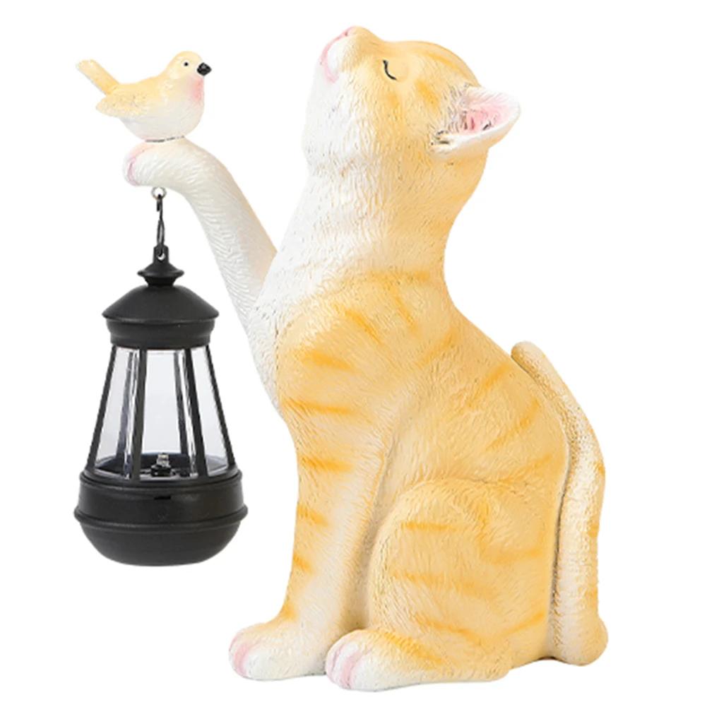Solar Little Cat Lamp Resin Cat Garden Statue Cute Mini Cat Outdoor Lantern Solar Outdoor Statue Light for Yard Balcony Pathway