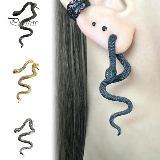 Silver Serpent Ear Jewelry 1 Pair Vintage Gothic Snake Earrings, Retro Punk Front Back Personalized Cuffs for Girls Stud Halloween Animal Statement