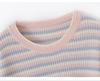 Women's 2025 Color-Block Striped Knit Sweater: Round Neck, Slim Fit, Warm Wool for Autumn/Winter