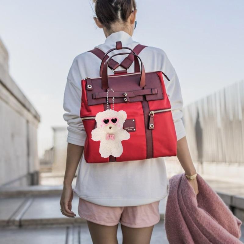 Cute Plush Bear Keychain Cartoon Blush Bear Pendant Keyring Animal Toy Couple Key Rings Hanging Ornament for Phone