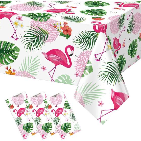3 Pack Summer Flamingo Tablecloth Party Decorations, Hawaiian Tropical Plastic Table Cloth, Disposable Luau Table Cover for Summer Flamingo Picnic 3