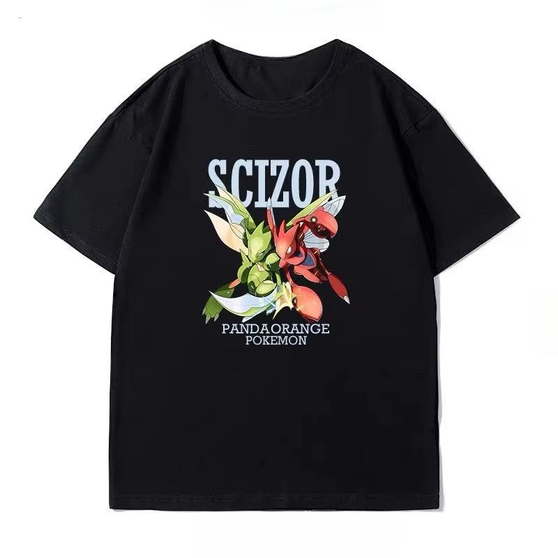 Summer New Pokémon Cartoon Creative Printing Washed TShirt Mens and Womens American Trend Loose Casual Short Sleeve Top