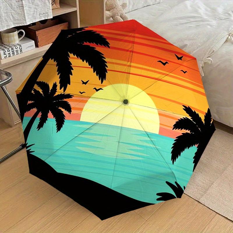 1pc Sunset Palm Trees Themed High-quality Umbrella,Automatic Opening and Closing Umbrella,Multi-functional Umbrella G0811203