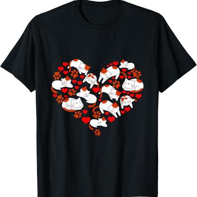 Idea para Amante de Mascotas Gato Corazón Amor Animal Día de San Valentín Camiseta
