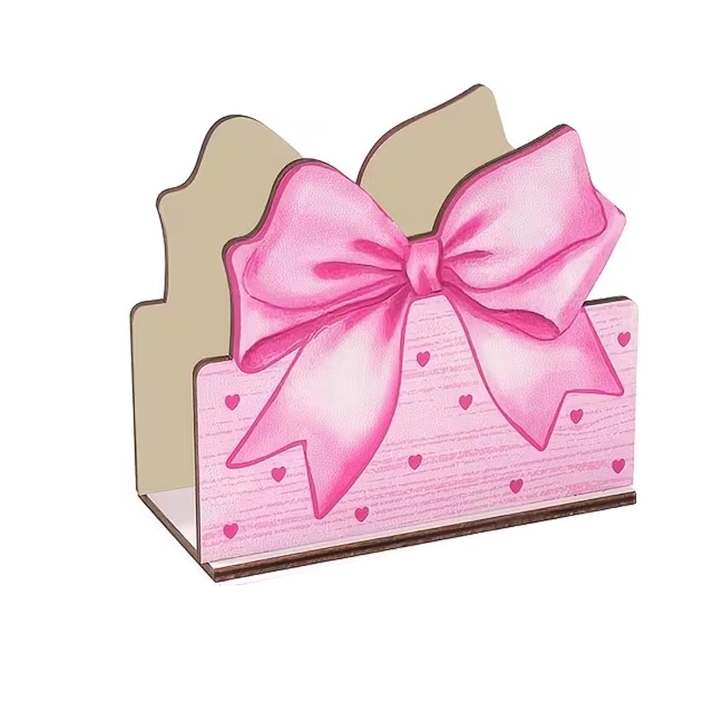 

2D Flat Bow Napkin Dispenser Bow Heart Pattern Paper Towel Container Office Decor розовый