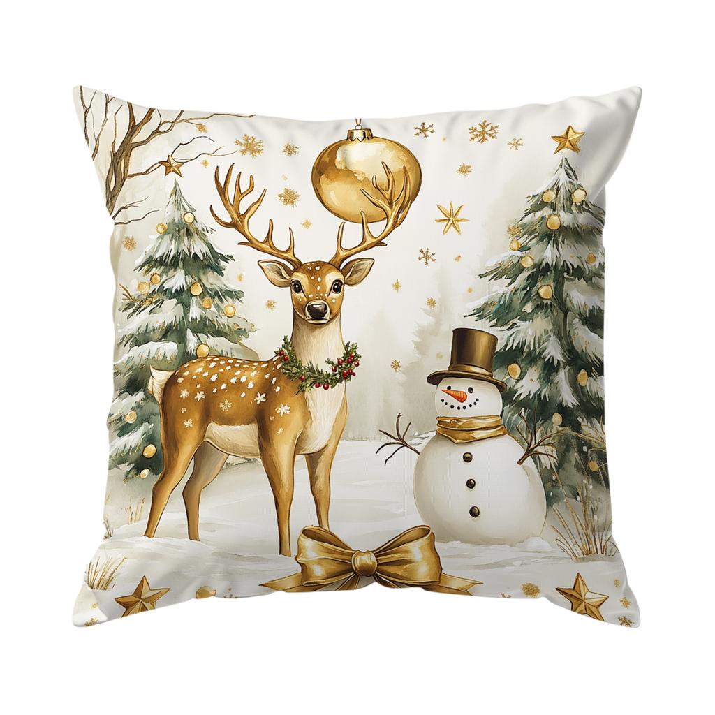 Golden Christmas Decoration Pillowcase Printed Polyester 45x45cm Throw Pillowcover Decorative Sofa Cushion Pillowslip Home Decor