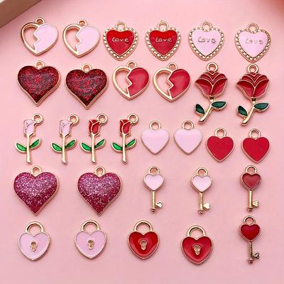 10/30/50 Stück Valentinstag Anhänger Herzförmiger Legierungsschmuck Herzförmiger Schmuck Halskette Vergoldeter Anhänger DIY Ohrringe Armbandherstellung Basteln