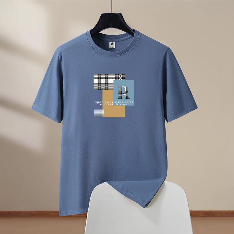 Oversized Mens Pure Cotton Short Sleeve T-Shirt Man Round Neck Casual Tee