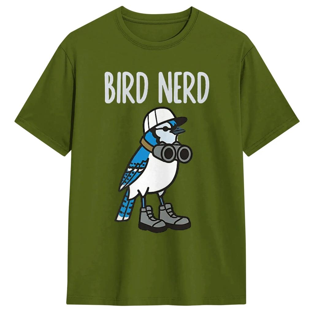 Unisexs Tshirt Bird Nerd Watching Blue Jay W Binoculars Nature Cotton Tee Shirt Short Sleeve T Shirt Round Collar Clothes