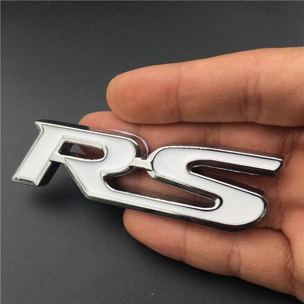 1 Pc 3D Metal RS Logo Car Emblem Rear Trunk Sticker Grille Badge Sport Version Modification