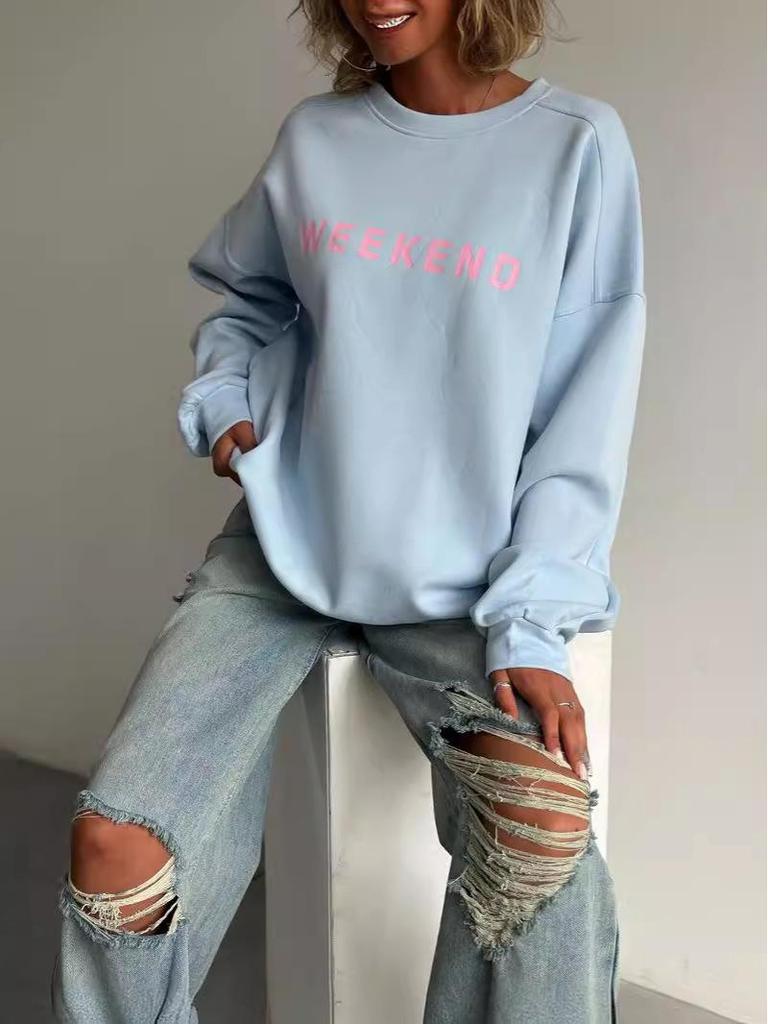 European & American Women's Casual Printed Thick Long Sleeve Sweatshirt (2024 Collection)