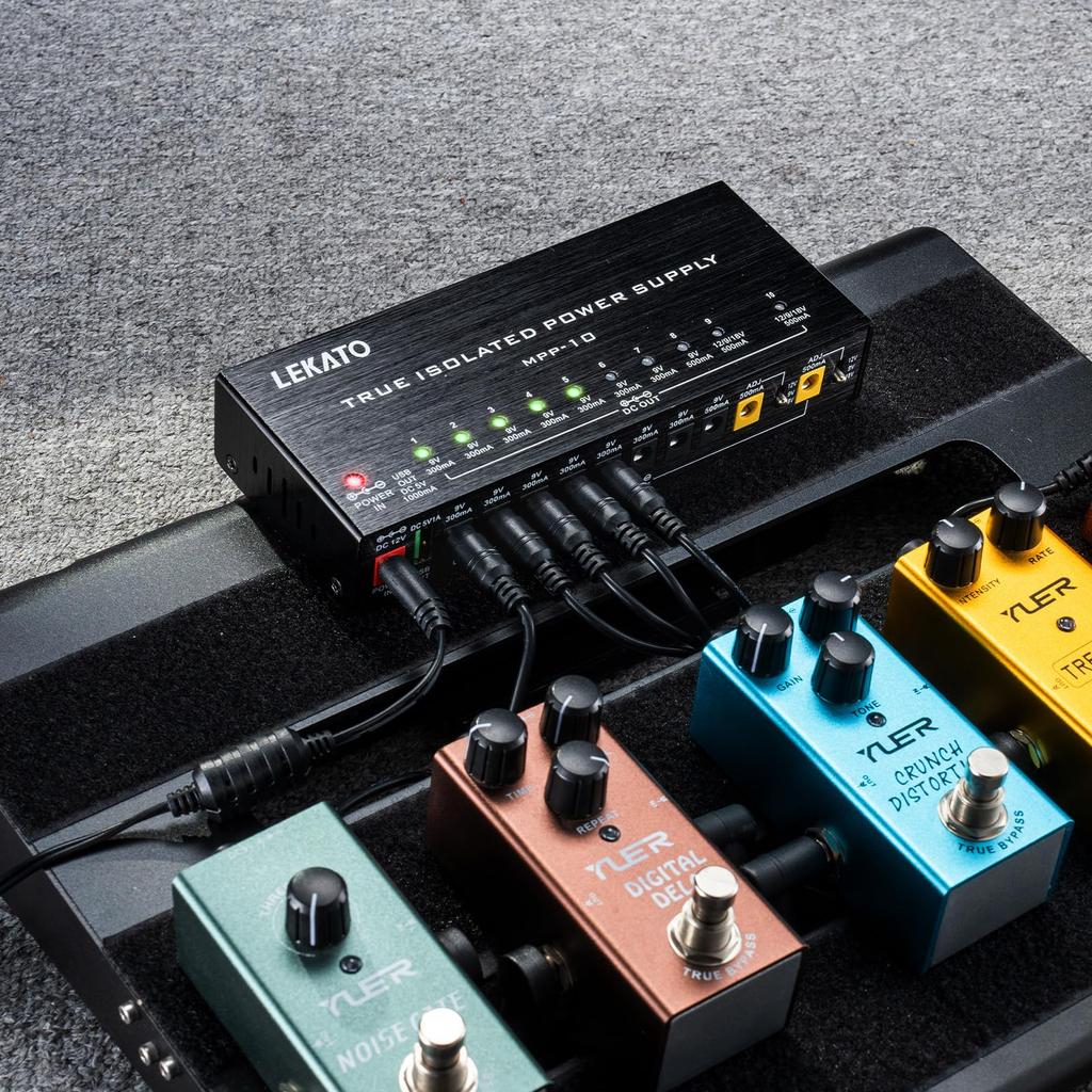 Guitar Pedal Power Supply 10 Isolated DC Outputs 9V 12V 18V 300mA 500mA Guitar Effects Board Power Supply with Short Current Protection USB Port