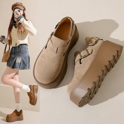 Plateauschuhe Borken Damen Frühling und Herbst neue Ein-Pedal Retro Damen Casual Gürtelschnalle Einzelne Schuhe Damen