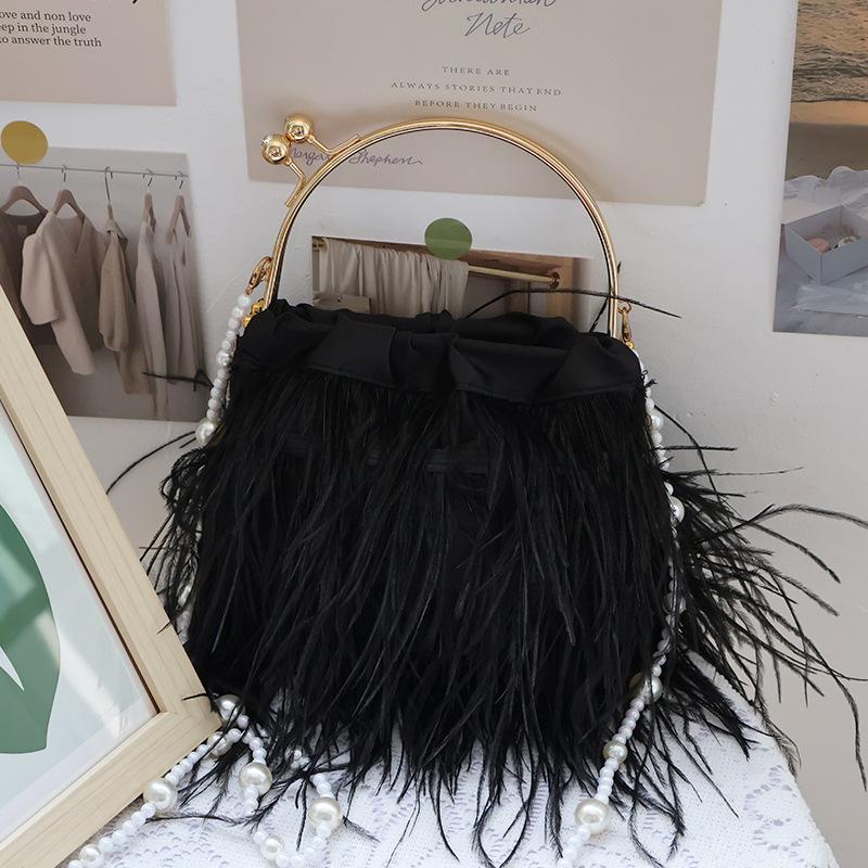 

Ladies Wedding All-matching Ostrich Handbag Exquisite Evening Clutch Bag Women Banquet Purse Tote Bag чёрный