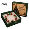Red And Green Beaded Bracelets Christmas Bracelet with Alloy Tree Charm Santa Deer Stocking Center Bead for Women Elastic Bracelet Festive Jewelry
