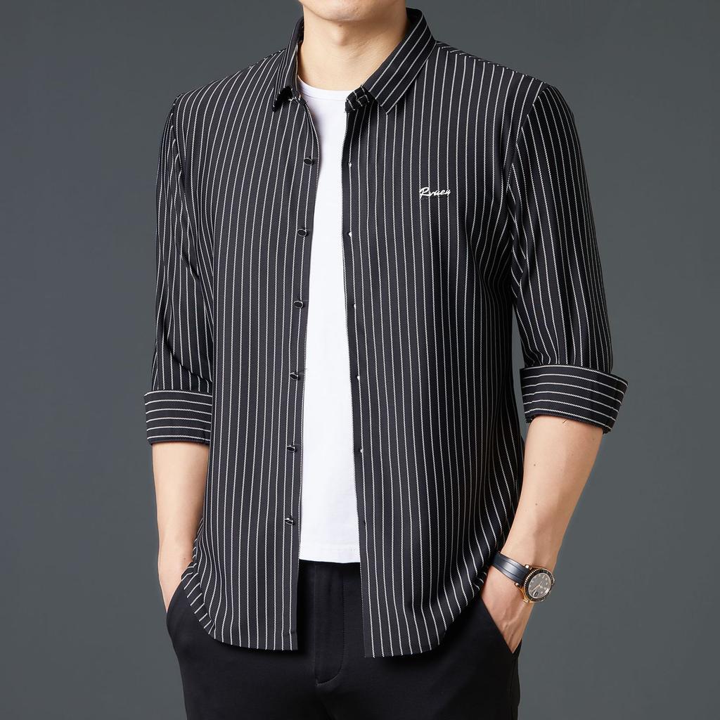 Men's Shirt High-end Autumn Striped Casual Men's High-end Clothes Men's Long-sleeved Shirt