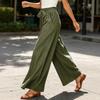 High Waist Wide Leg Palazzo Pants for Women with Belted Tie Elastic Waist Loose Fit Trousers for Casual or Office Wear