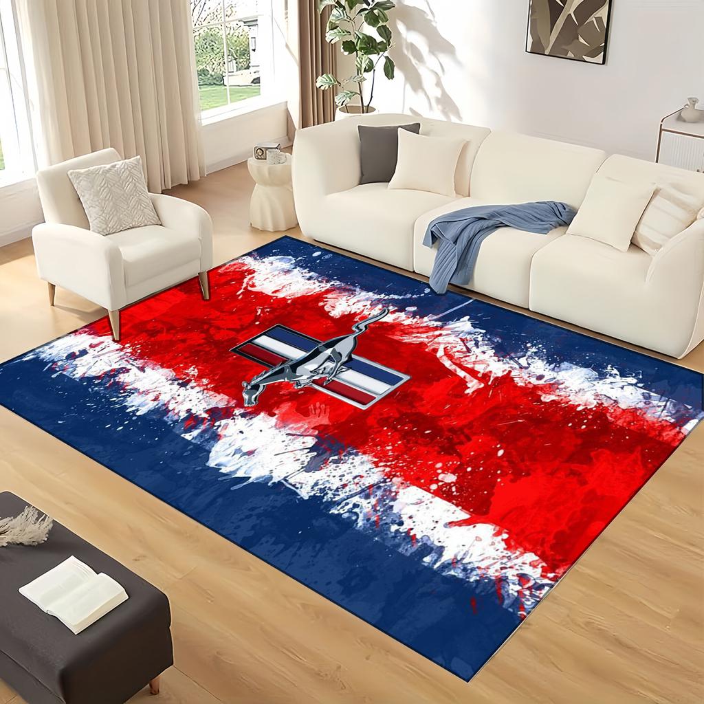 3D Mustang Racing Car Sign GTR Area Rug,Carpet Rug for Living Room Bedroom Sofa Doormat Decoration, Kids Play Non-slip Floor Mat