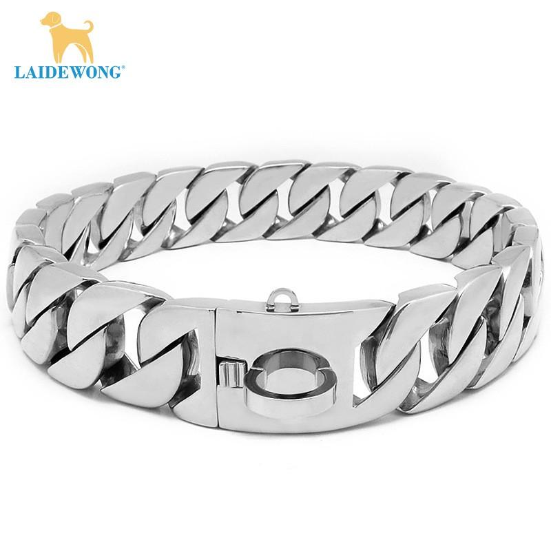 Stainless Steel Dog Collar 32mm Wide Heavy Duty Chain Large Breeds Pitbull Bulldog Hip Hop Style