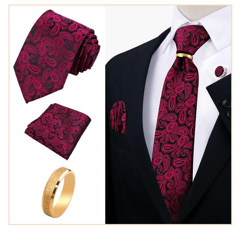 Men's Tie, Pocket Square, and Cufflinks 4-Piece Set - Cashew Flower Design, High-End Feel, 8cm Tie
