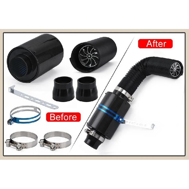 LZONE - Air Intake With Fan or Without Fan Universal Racing Carbon Fiber Cold Feed Induction Kit Air Intake Kit Air Filter Box