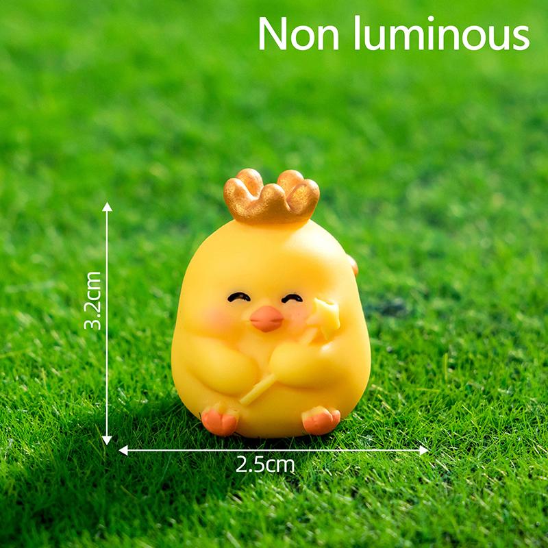 Cartoon Cute Noctilucent Yellow Chicken Ornaments Creative Resin Crafts Creative Cartoon Animal Model Decoration Accessories
