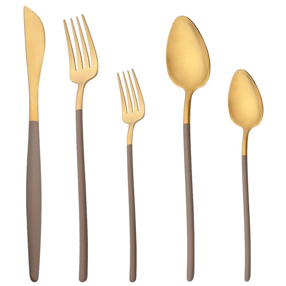 Sada 5 kusů nádobí Matné příbory Modré zlato Nůž Dezertní vidlička Lžíce Sada příborů z nerezové oceli 18/10