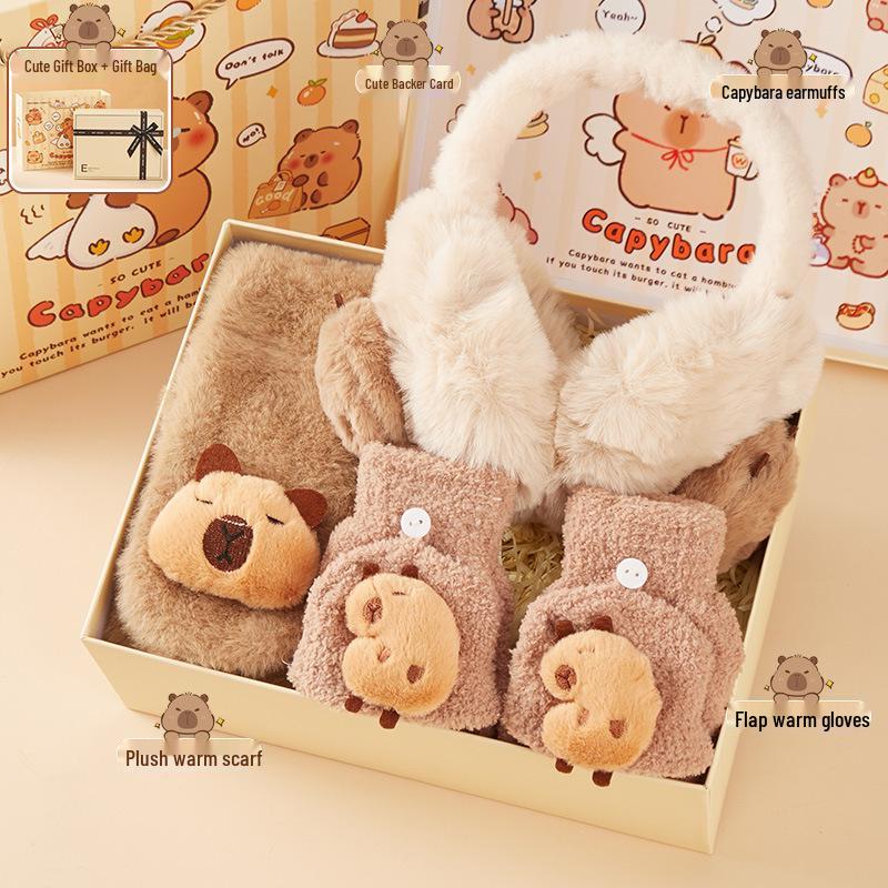 Capybara Winter Gift Set for 10-Year-Old Girls: Includes Gloves and Scarf