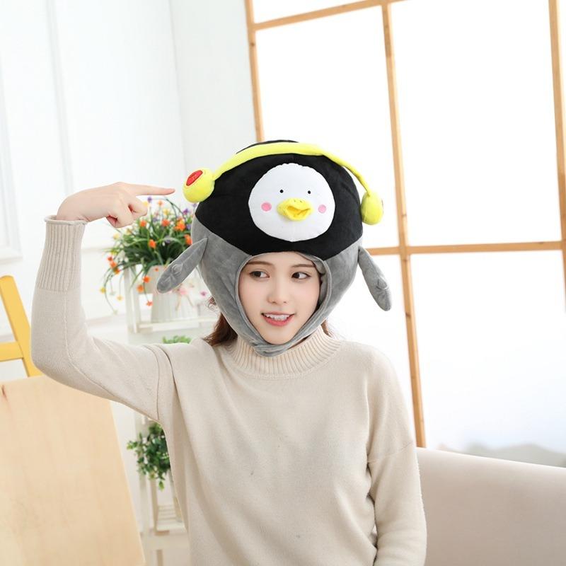 Girl heart penguin hood hat, photo props photo props cartoon hood plush hat