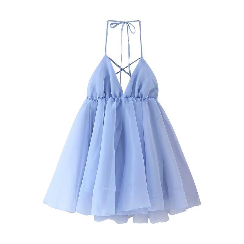 Spring and Summer New Women's Clothing Fashion Wind Commute Minimalist Easiest for Match V Neck Sleeveless High Waist A- Line Sling Dress