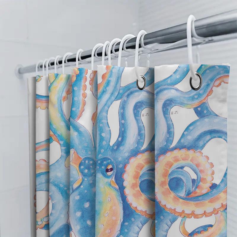 Octopus Shower Curtain Modern Watercolor Print Bathroom Decor For Home Decoration 3D Waterproof Fabric Size: W72 X L84 Inches (1