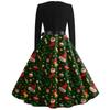 Christmas Print Flare Dress For Women Round Neck Long Sleeve Dress Casual Dresses