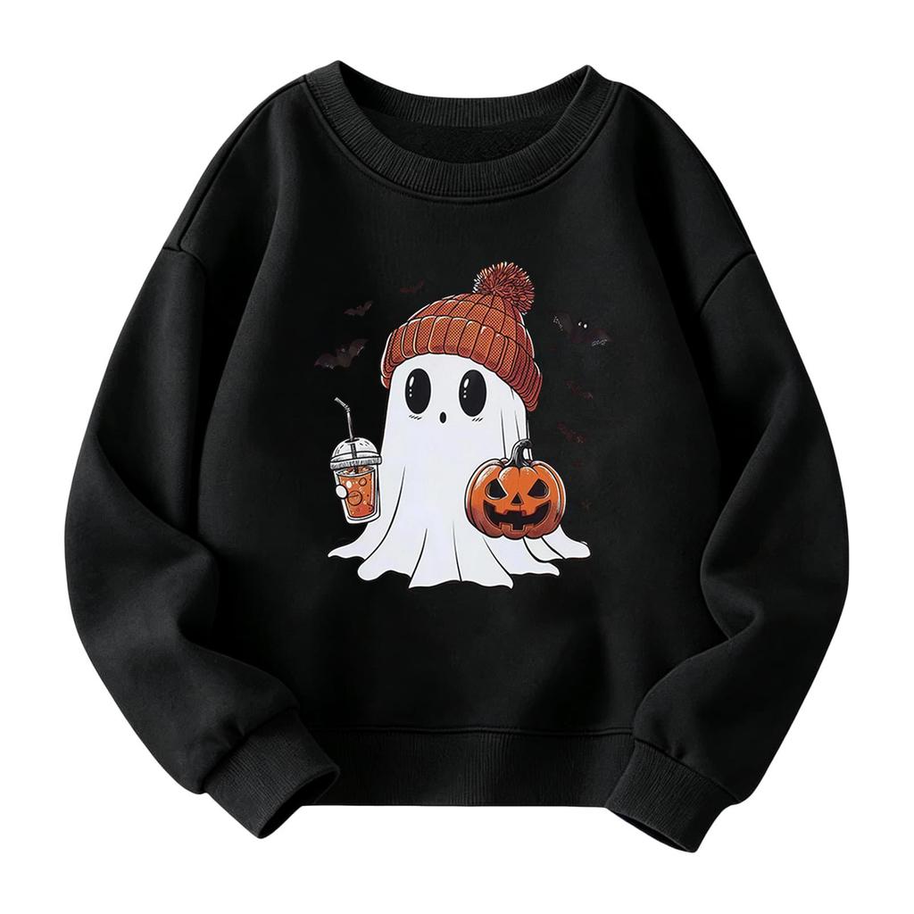 Kids Halloween Printed Long Sleeve Loose Fit Hoodie Pullover for Costume Party
