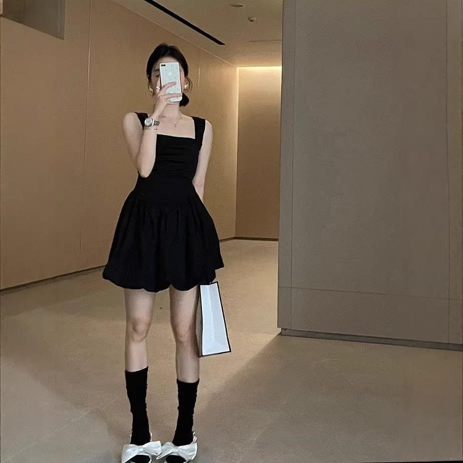 Black Sleeveless Suspender Dress Children's Summer French Temperament Beautiful Sweet Spice Girl Waist Ballet Puff Skirt