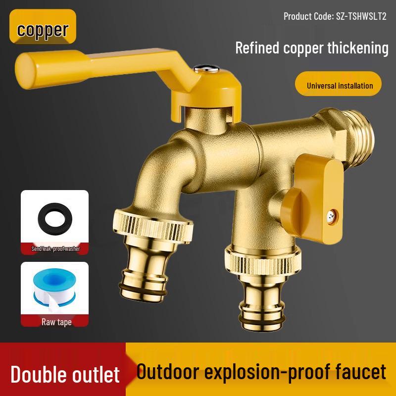 All-Copper Dual Outlet Outdoor Antifreeze Faucet with Lock for Garden and Washing Machine