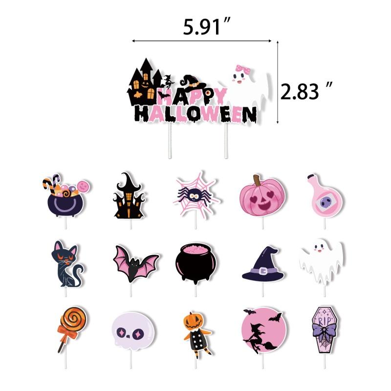 

Набор реквизита для украшения на Хэллоуин: баннер, топпер для торта, фон, воздушные шары 16pcs Cake Topper