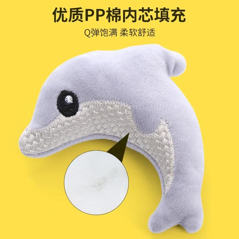 Pet Cat Toy Cute Stuffed Animal Baby Dolphin with Catnip Nibble Toy