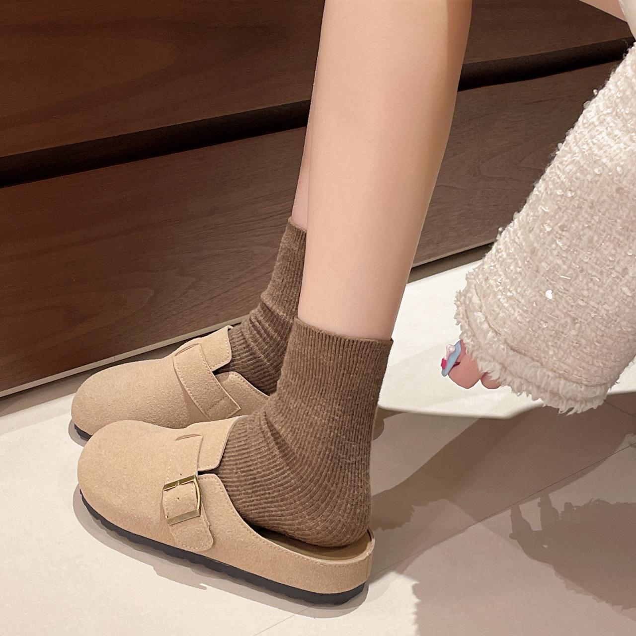 

Ретро сумка на толстой подошве, полушлепанцы, женские зимние новые для улицы, на одном педале, для ленивых 40 легкие хаки