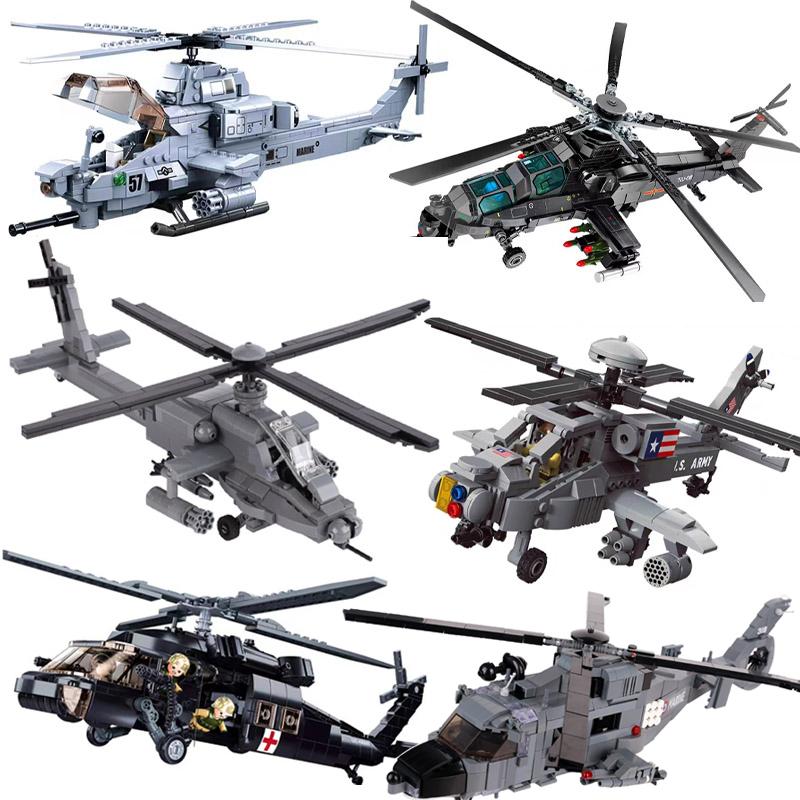 Moderne Bewaffnete Hubschrauber Bausteine USA Apache AH-64 Flugzeug Armee Feuer SWAT Polizei Flugzeug Modell Steine Kampfhubschrauber Montage Spielzeug