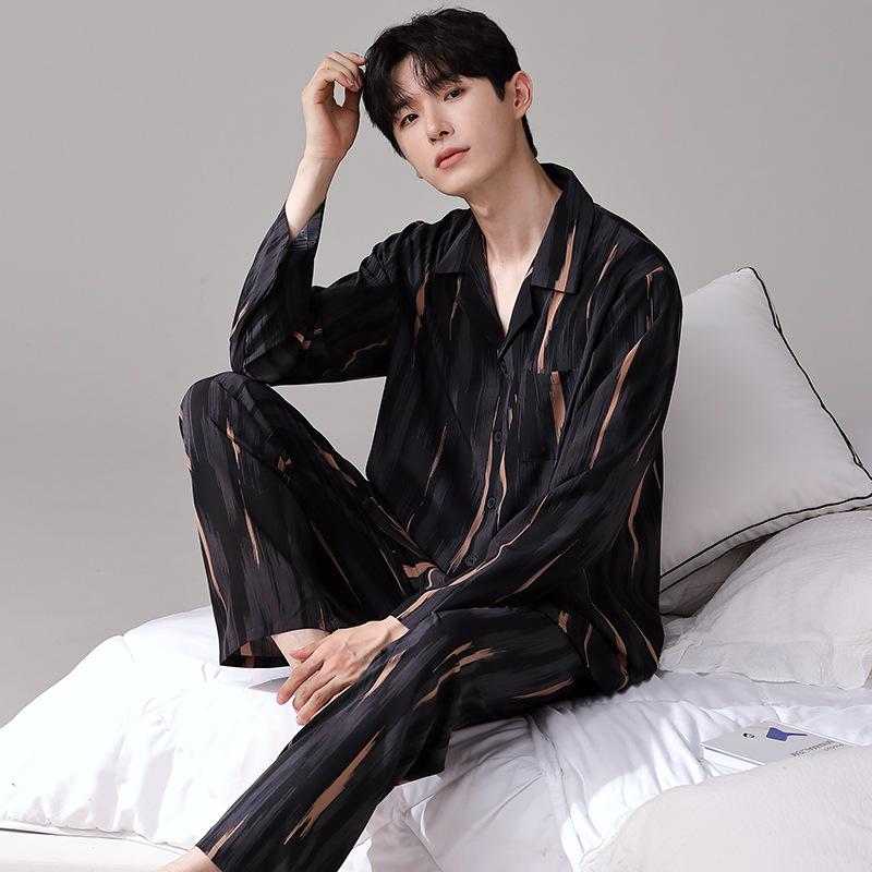 2026 Men's Ice Silk Summer Pajamas: Short Sleeve, Lightweight Homewear for Teen Boys
