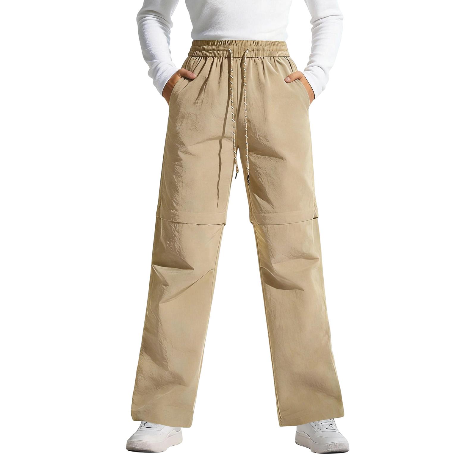 Women s Loose Straight-Leg Pants with Drawstring, Detachable Cargo Pants XL хаки