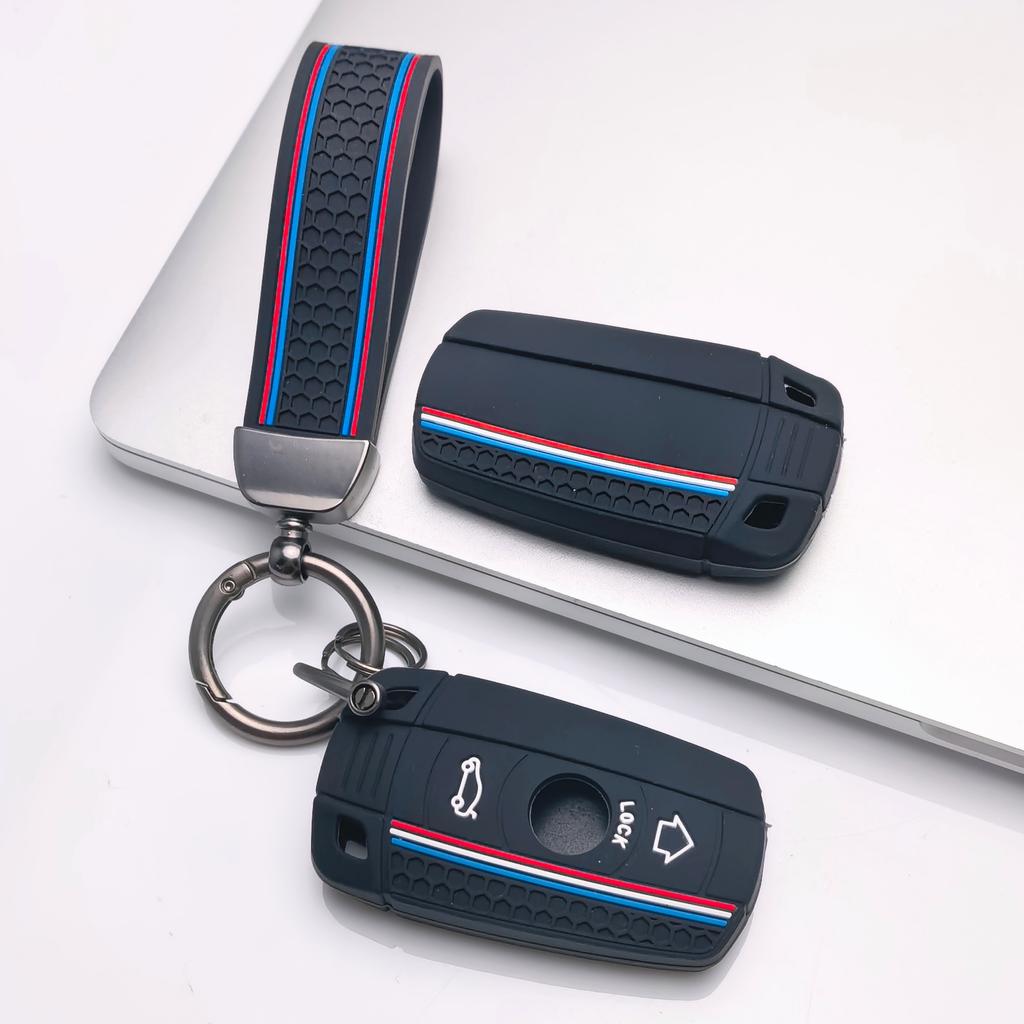 Key Fob Cover for BMW X1 X3 X5 Z4 E90 E91 E92 E60 with Keychain Anti-Scratch Guard Shockproof Protection Soft Grip Texture Responsive Button Touch