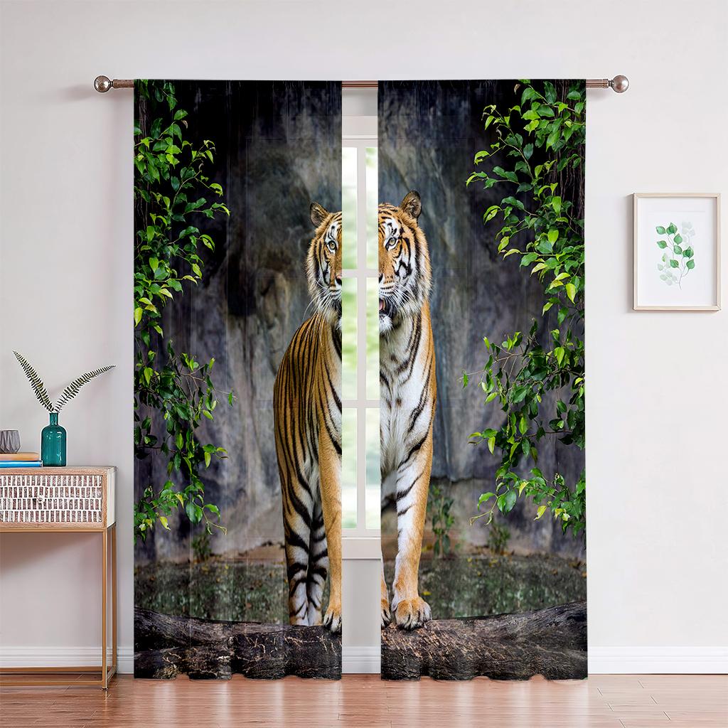3D Animal Lion King Curtains, Children's Favorite Tiger Curtains, Bedroom Decor, 2 Panels, Home Decor