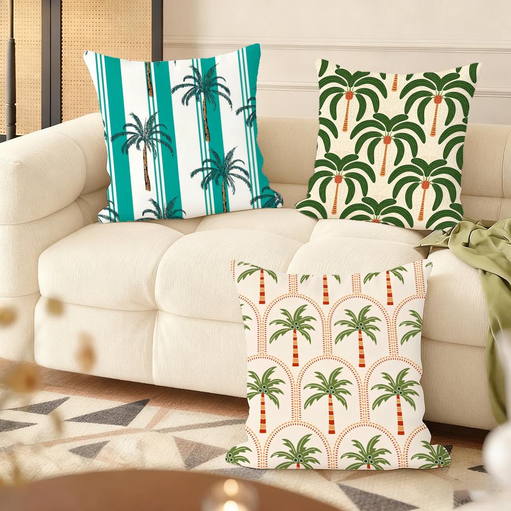 Palm Tree Pattern Cushion Cover Soft Short Plush Pillow Cover Smooth Cozy Texture Aesthetic Cushion Case Home Decor
